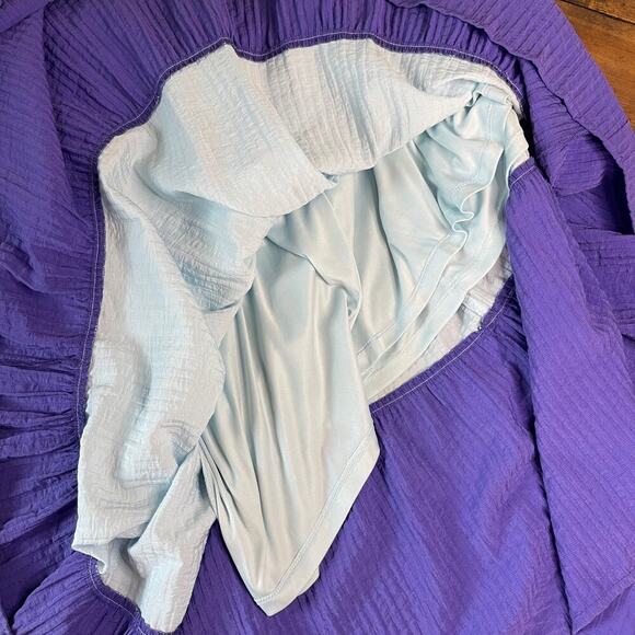 Lane Bryant Night Sky Blue Tiered Crepe Maxi Dress Colorblock Long Sleeve SZ 16 - Picture 12 of 13